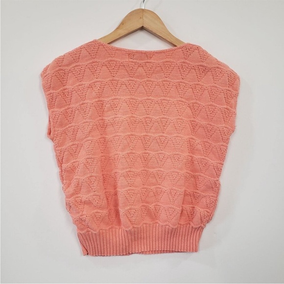 Vintage 70s Peach Cotton Knit Sleeveless Sweater USA Cottagecore Preppy Retro - Picture 2 of 4